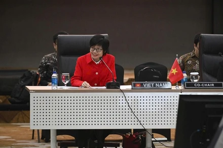 Đại sứ Tôn Thị Ngọc Hương trong một cuộc họp tại Ban Thư ký ASEAN. (Ảnh: Phái đoàn đại diện thường trực Việt Nam tại ASEAN)