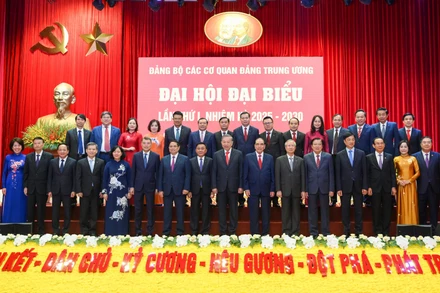 Tổng Bí thư Tô Lâm cùng các đồng chí lãnh đạo, nguyên lãnh đạo Đảng, Nhà nước và các đại biểu dự Đại hội.