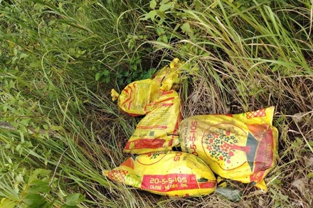 Các bao chứa xác lợn bị dịch bệnh vứt bên đường Quốc lộ 29 đoạn qua Khu Bảo tồn thiên nhiên Ea Sô.