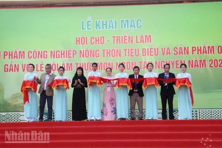 Lãnh đạo Sở Công thương tỉnh Đắk Lắk và các đại biểu cắt băng khai trương hội chợ-triển lãm.