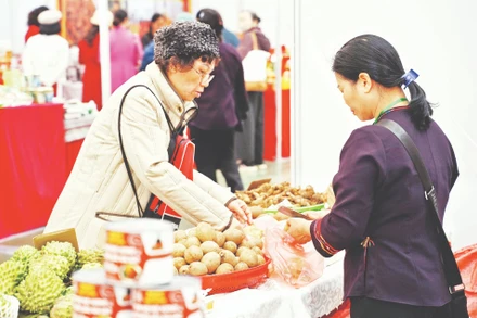 Sản phẩm nông sản của Lạng Sơn được giới thiệu tại hội chợ Xuân 2026. Ảnh: Nam Anh