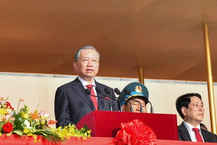 Tổng Bí thư Tô Lâm đọc Diễn văn tại Lễ kỷ niệm. (Ảnh: DUY LINH)