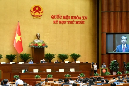 Quang cảnh phiên họp toàn thể ở hội trường sáng 25/11. (Ảnh: DUY LINH)