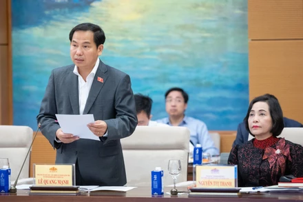 Tổng Thư ký Quốc hội - Chủ nhiệm Văn phòng Quốc hội Lê Quang Mạnh phát biểu tại phiên họp lần thứ ba của Hội đồng bầu cử Quốc gia chiều 10/11. (Ảnh: DUY LINH)