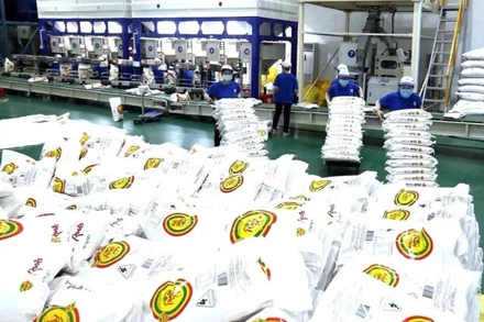 Chế biến gạo xuất khẩu tại nhà máy của Công ty CP nông nghiệp công nghệ cao Trung An, thành phố Cần Thơ. (Ảnh: VŨ SINH)