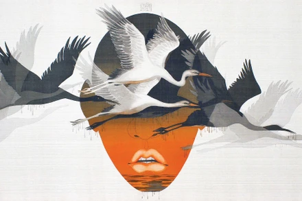 Đi tìm dòng sông, Lụa, 78x158 cm, 2012. 