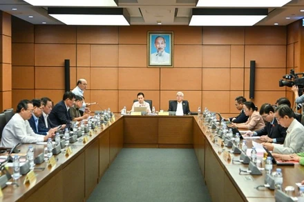 Đại biểu Quốc hội thảo luận ở tổ về Dự án Luật An ninh mạng. (Ảnh: THỦY NGUYÊN)