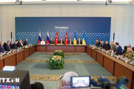 Toàn cảnh vòng đàm phán trực tiếp thứ hai giữa phái đoàn Nga và Ukraine tại Istanbul, Thổ Nhĩ Kỳ ngày 2/6/2025. (Ảnh: THX/TTXVN)