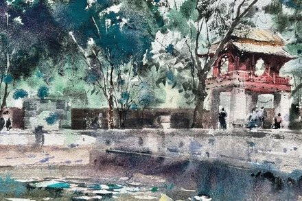 Minh Đàm, Văn Miếu-Quốc Tử Giám Hà Nội, 31 x 41 cm, 2024. Ảnh: NVCC
