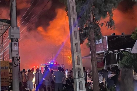 Vụ cháy xảy ra khoảng 23 giờ đêm 2/6 tại xã Hưng Đạo đã cháy lan sang 3 công ty khác.