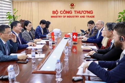 Thứ trưởng Bộ Công thương Nguyễn Sinh Nhật Tân làm việc với bà Helene Budliger Artieda, Quốc vụ khanh phụ trách kinh tế của Thụy Sĩ.