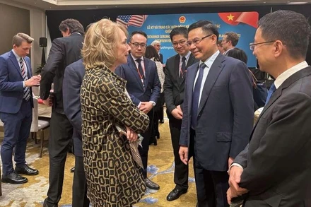 Bên lề lễ ký và trao các hợp đồng, thỏa thuận hợp tác trong các lĩnh vực trọng điểm tại Washington D.C., Quyền Bộ trưởng Bộ Công thương Lê Mạnh Hùng đã có cuộc trao đổi với Giám đốc cơ quan Thương mại quốc tế Hoa Kỳ và Phó Chủ tịch AmCham tại Việt Nam.