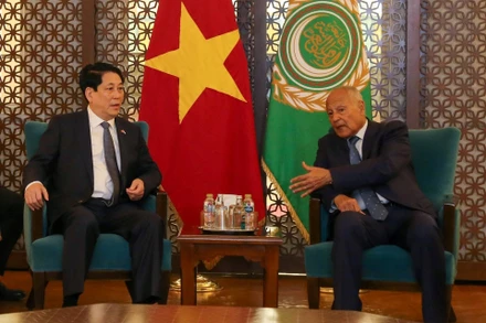 Chủ tịch nước Lương Cường gặp Tổng Thư ký Liên đoàn Arab Ahmed Aboul Gheit. (Ảnh XUÂN KỲ)