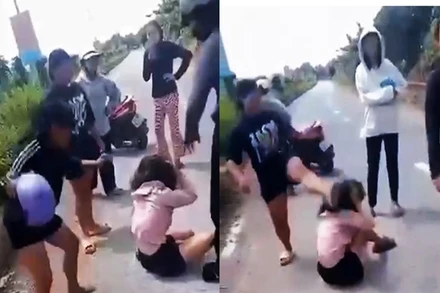 Nhóm người hành hung bé N. (Ảnh cắt từ clip)