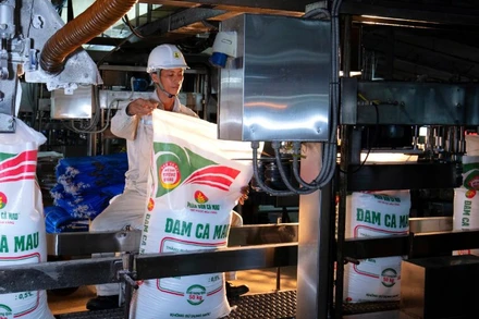 Hình ảnh dây chuyền đóng bao tại Nhà máy Đạm Cà Mau.