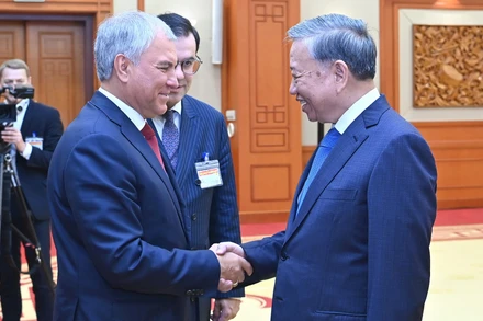 Tổng Bí thư Tô Lâm tiếp Chủ tịch Duma Quốc gia Quốc hội Liên bang Nga Vyacheslav Volodin.