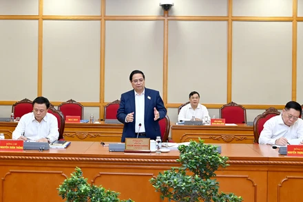 Đồng chí Phạm Minh Chính, Ủy viên Bộ Chính trị, Thủ tướng Chính phủ phát biểu tại buổi làm việc.