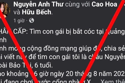 Thông tin bịa đặt trên Facebook về vụ 1 bé gái bị bắt cóc tại xã Trường Sơn, tỉnh Quảng Bình (cũ), nay là tỉnh Quảng Trị.