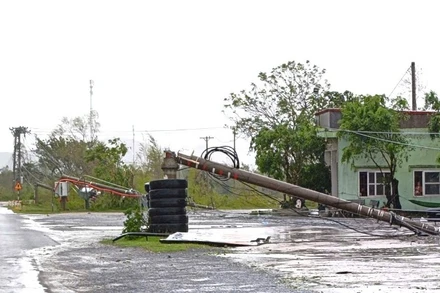 Hệ thống lưới điện ở xã Phú Trạch gãy đổ nghiêm trọng sau bão số 10.