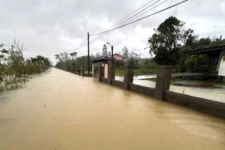Một số khu dân cư ở xã Bắc Trạch, tỉnh Quảng Trị bị ngập sâu.