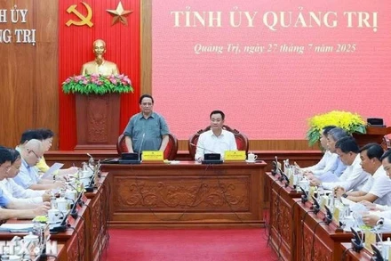 Thủ tướng Chính phủ Phạm Minh Chính phát biểu tại buổi làm việc với Ban Thường vụ Tỉnh ủy Quảng Trị ngày 27/7 vừa qua. (Ảnh: TG)