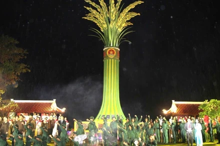 Chương trình nghệ thuật chính luận “Lời tri ân - dòng sông hoa lửa” diễn ra ngay bên bến phà II sông Long Đại.