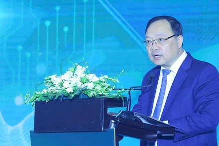 Vụ trưởng Vụ Thanh toán Phạm Anh Tuấn phát biểu tại sự kiện. 