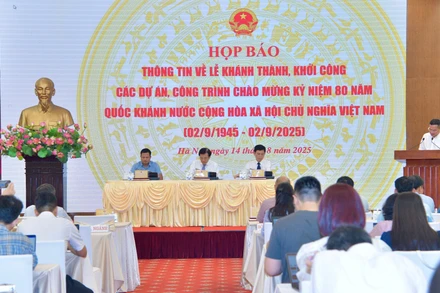 Quang cảnh buổi họp báo. (Ảnh: THANH GIANG) 