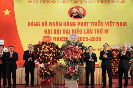 Phó Thủ tướng Chính phủ Hồ Đức Phớc chúc mừng Đại hội Đảng bộ Ngân hàng Phát triển Việt Nam.
