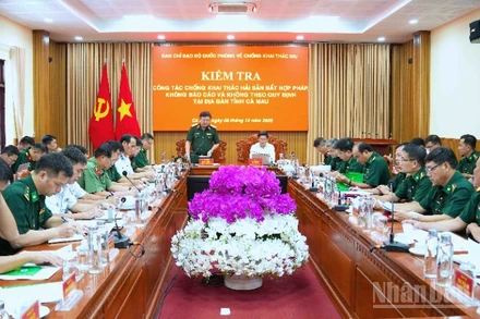 Đoàn công tác của Bộ Quốc phòng kiểm tra IUU tại Ban Chỉ huy Bộ đội Biên phòng Cà Mau. 