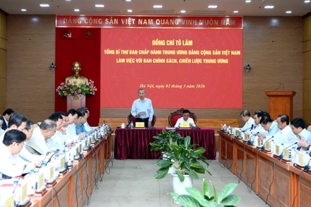 Tổng Bí thư Tô Lâm làm việc với Ban Chính sách, Chiến lược Trung ương. (Ảnh: ĐĂNG KHOA)