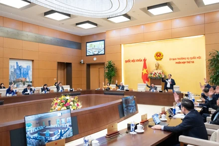 Ủy ban Thường vụ Quốc hội biểu quyết tại phiên họp chiều 24/12. (Ảnh: DUY LINH)