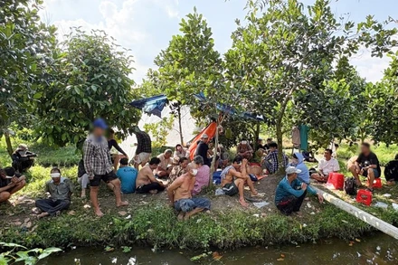 Các đối tượng bị bắt quả tang lắc tài xỉu ăn tiền.