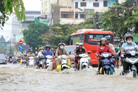 Đường Cách mạng Tháng Tám, thành phố Cần Thơ, ngập nặng sáng 6/11.