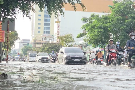 Nước ngập đường Cách mạng tháng Tám, Cần Thơ.