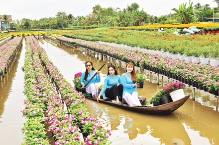 Du khách tham quan Làng hoa Sa Đéc.