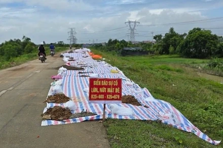 Khu vực sụt lún đê hữu Cầu. 