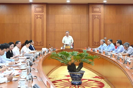 Tổng Bí thư Tô Lâm chủ trì làm việc với Ban Thường vụ Đảng ủy Chính phủ. (Ảnh: ĐĂNG KHOA)