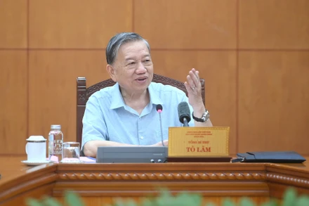 Tổng Bí thư Tô Lâm phát biểu chỉ đạo tại buổi làm việc. (Ảnh: ĐĂNG KHOA)