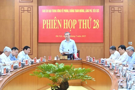 Phiên họp thứ 28 của Ban Chỉ đạo Trung ương về phòng, chống tham nhũng, lãng phí, tiêu cực. (Ảnh: ĐĂNG KHOA) 