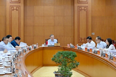 Tổng Bí thư Tô Lâm làm việc với Ban Chỉ đạo Trung ương kỷ niệm các ngày lễ lớn và sự kiện lịch sử quan trọng của đất nước trong 3 năm 2023-2025 . (Ảnh ĐĂNG KHOA)