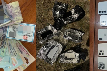 Tang vật bị thu giữ tại hiện trường khi nhóm đối tượng bị bắt. (Ảnh: Công an cung cấp)