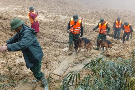 Quân khu 5 tiếp cận hiện trường trong điều kiện thời tiết vô cùng khó khăn. (Ảnh: Quân khu 5 cung cấp)
