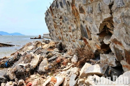 Sạt lở nghiêm trọng khu vực nam cửa sông Cu Đê. (Ảnh: ANH ĐÀO)