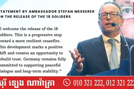 Thông điệp của Đại sứ Cộng hòa Liên bang Đức tại Vương quốc Campuchia Stefan Messerer. (Ảnh: Fresh News)
