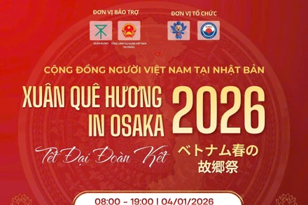 Chương trình “Xuân Quê hương - Tết đại đoàn kết Osaka 2026” sẽ được tổ chức vào ngày 4/1/2026 tại Công viên Ikuno, thành phố Osaka, Nhật Bản.