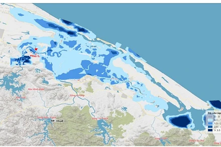 Bản đồ nguy cơ ngập lụt hạ lưu sông Bồ, sông Hương (thành phố Huế). 