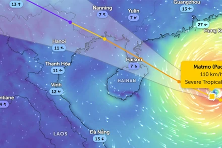 Vị trí bão số 11 lúc 15 giờ ngày 4/10. (Ảnh: Zoom Earth)