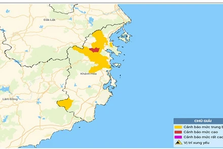 Bản đồ nguy cơ lũ quét, sạt lở đất đá trên khu vực Khánh Hòa.