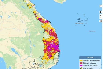 Bản đồ nguy cơ lũ quét, sạt lở đất đá trên các khu vực.